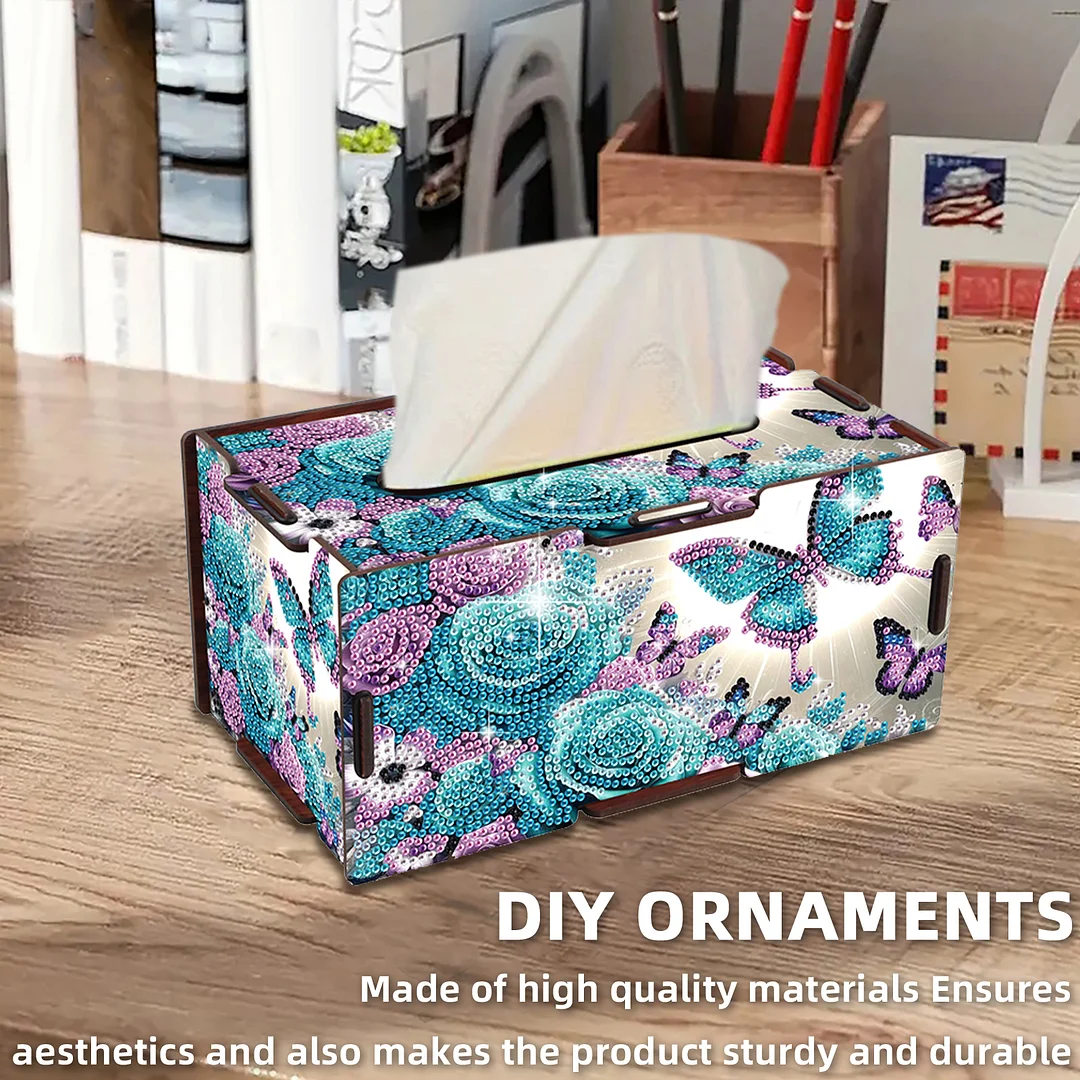 Wooden Diamond Painting Tissue Box for Home and Office Decoration (ZJH036)