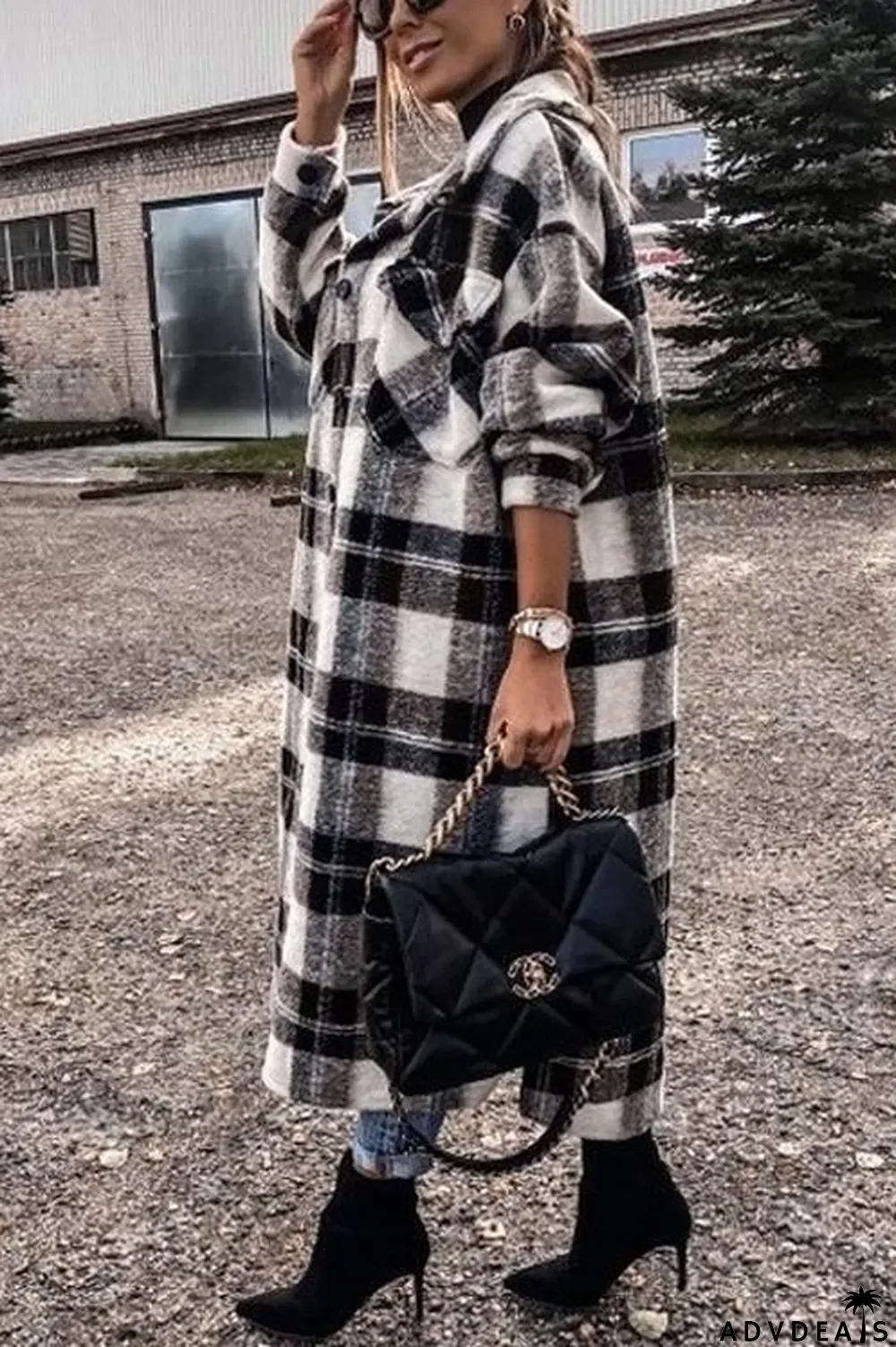 New Fashion Plaid Long Woolen Coat