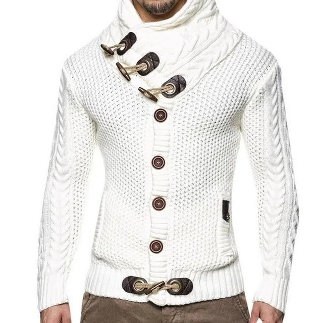 Mens Buckle Sweater Cardigan Autumn Winter Fashion Warm Thick Hedging Turtleneck Knitting Jumper Sweaters