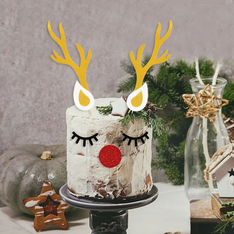 1Set Cute Elk Cake Topper Christmas Cake Toppers Decoration for Home 2021 Navidad New Year Decor Kids Birhtday Party Supplies