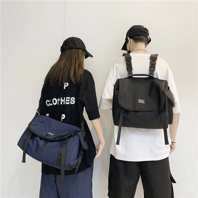 Men's Medium Nylon Solid Color Streetwear Square Lock Clasp Shoulder Bag