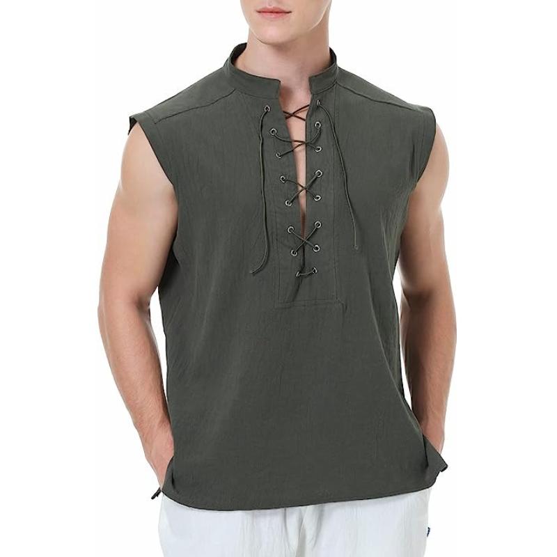 Men's Cotton And Linen Stand Collar Sleeveless Tank Top