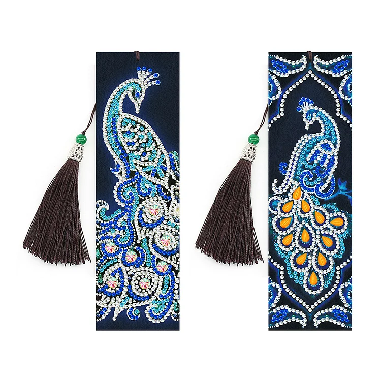 5D DIY Special Shaped Diamond Painting Leather Peacock Tassel Art Bookmarks