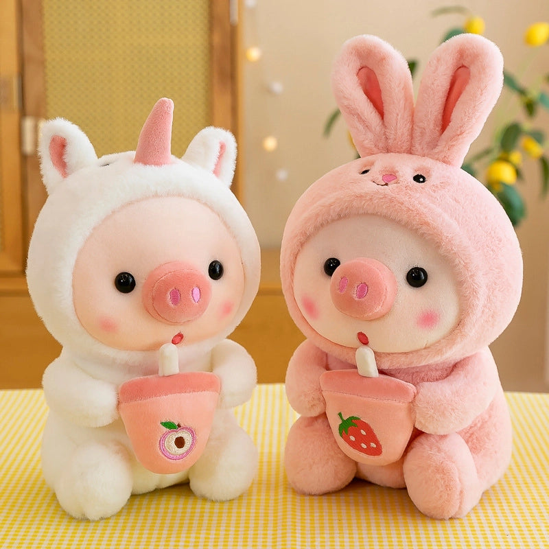Cute Holding Bottle Pig Doll Plush Toy Little Tiger Rag Doll Christmas Doll Grasping Machine