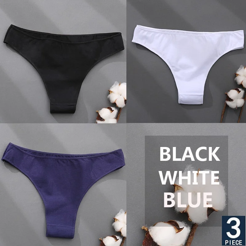 FINETOO 3PCS/Set Cotton Thong Women's Underwear M-XXL Woman Bikini Underpants Femme 7 Colors Breathable Girls Lingerie Panties