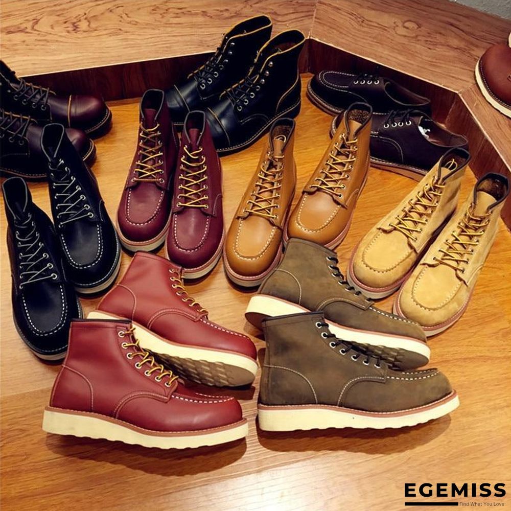 Vintage Men Boots Lace-Up Genuine Leather Boots Wing Men Handmade Work Travel Wedding Ankle Boots Casual Boots | EGEMISS