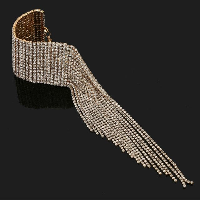 YOY-Fashion Long Tassel Rhinestone Bracelet Hand Jewelry for Women