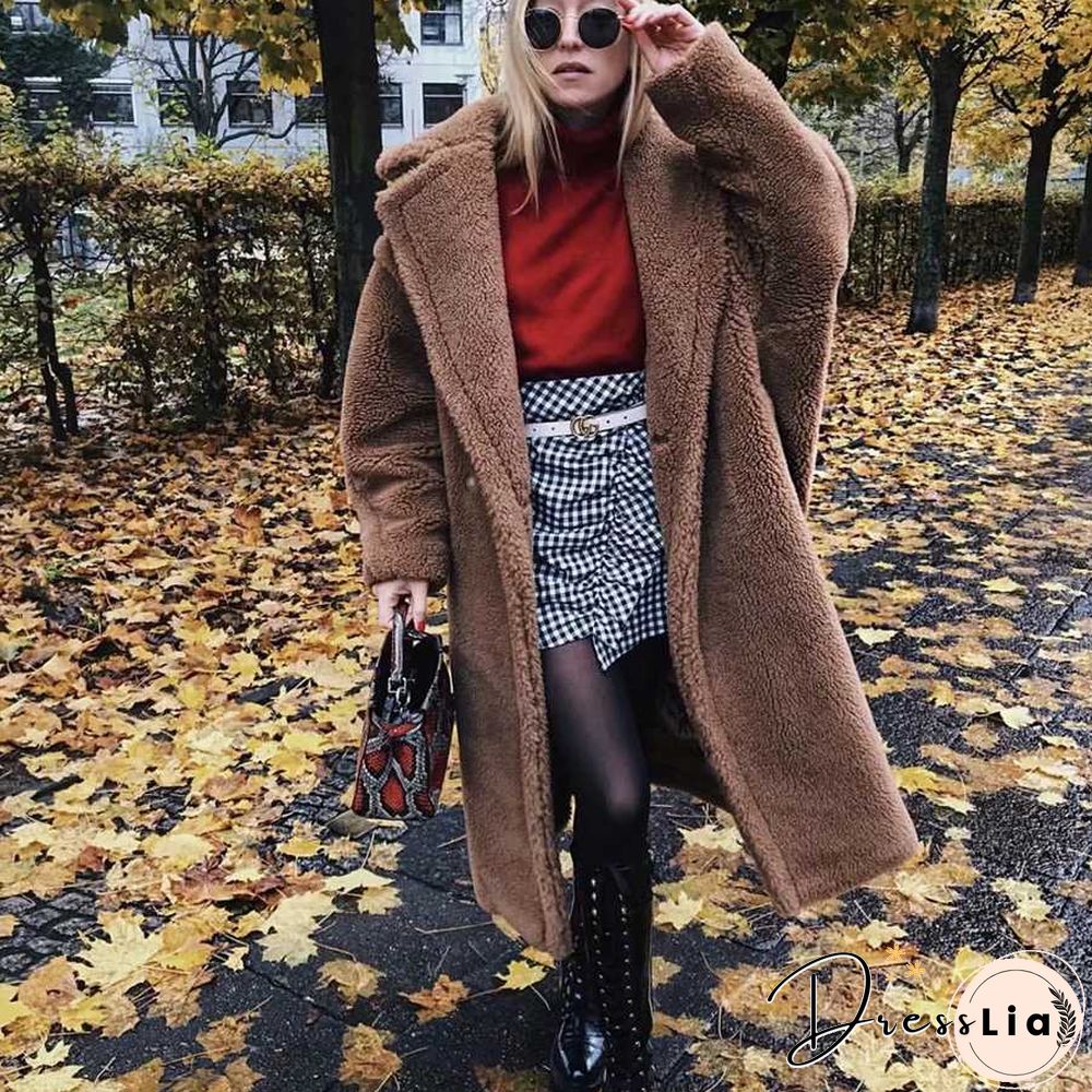 Long Faux Fur Camel Teddy Coat Maxi Jackets