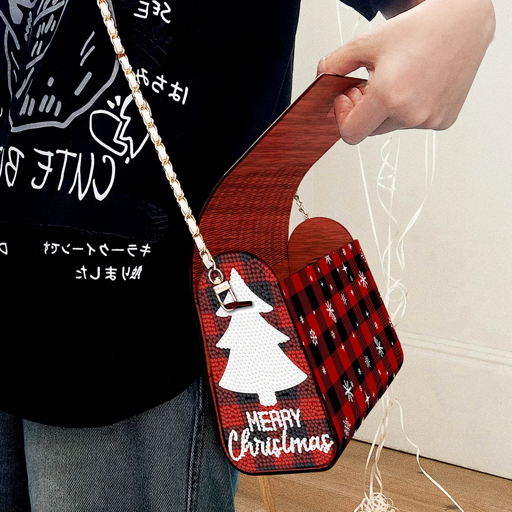 DIY Red Fawn Diamond Art Wooden Coin Pouch with Chain 5D Diamond Painting Purse