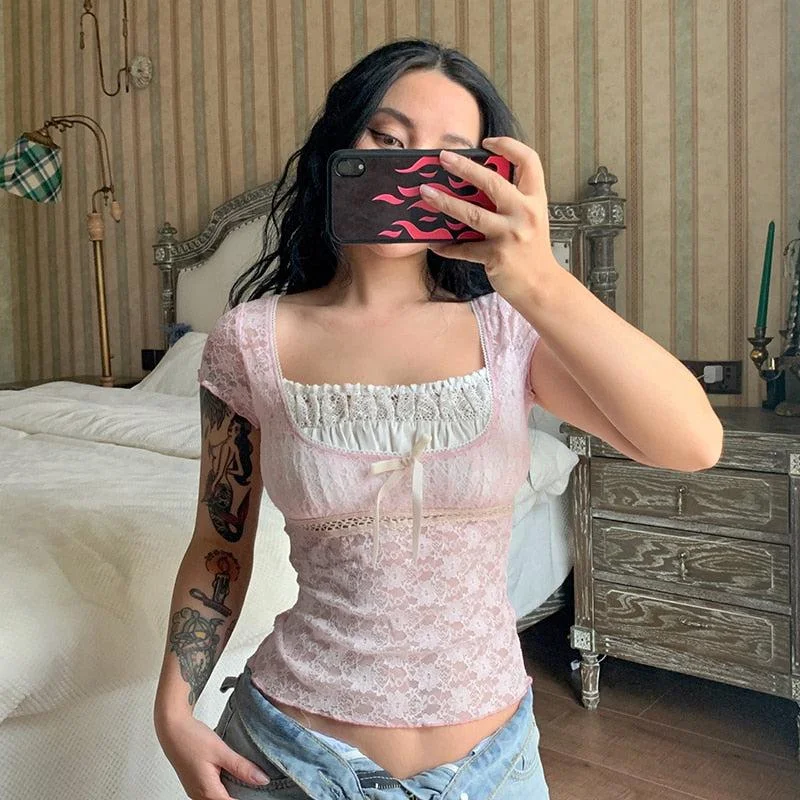 Brownm Lace Detailed Top