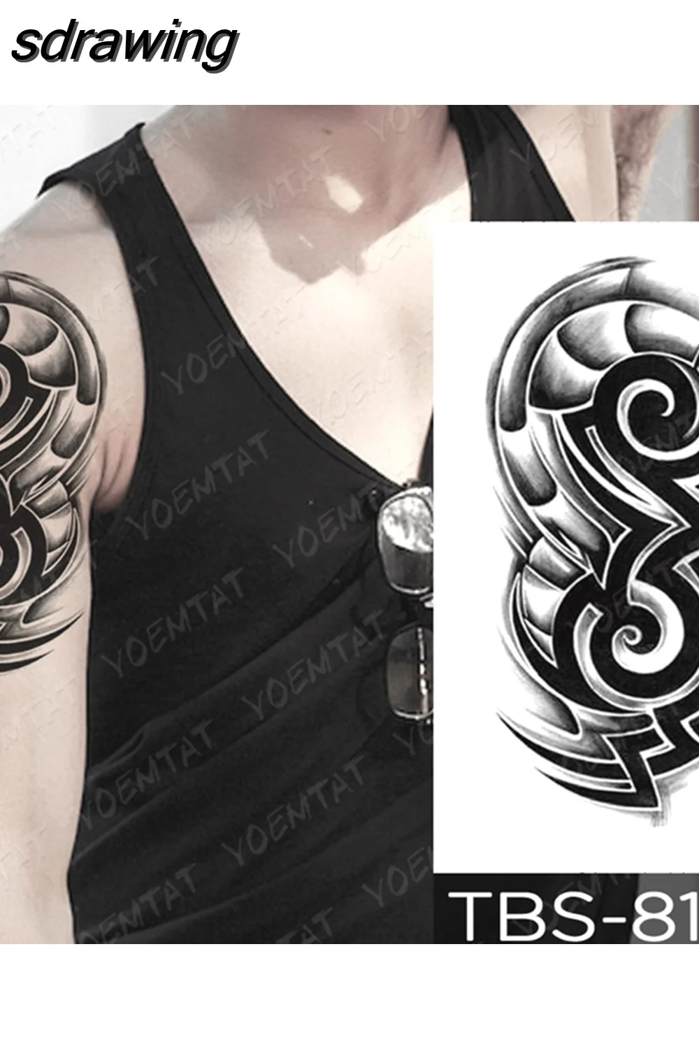 sdrawing Temporary Tattoo Sticker Yin Yang Dragon Feather Wings Flash Tattoos Wolf Totem Body Art Arm Fake Tatoo Men