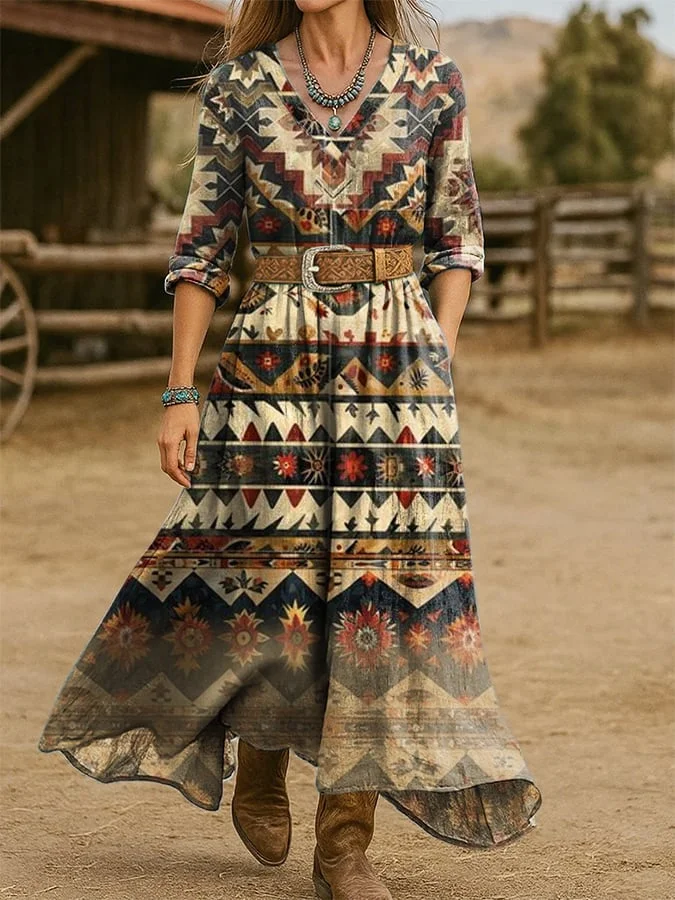 Women's Western Vintage Graphic Print Comfort Dress 