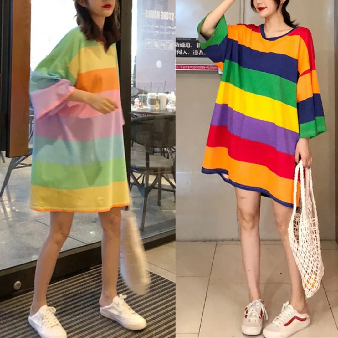Pink/Blue Pastel Rainbow Stripe Dress SP1812641