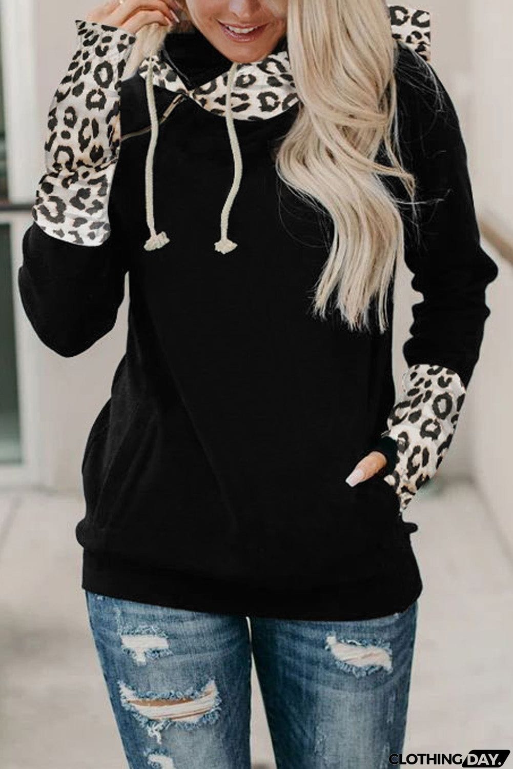 Plaid Double Hoods Thumb Hole Hoodie