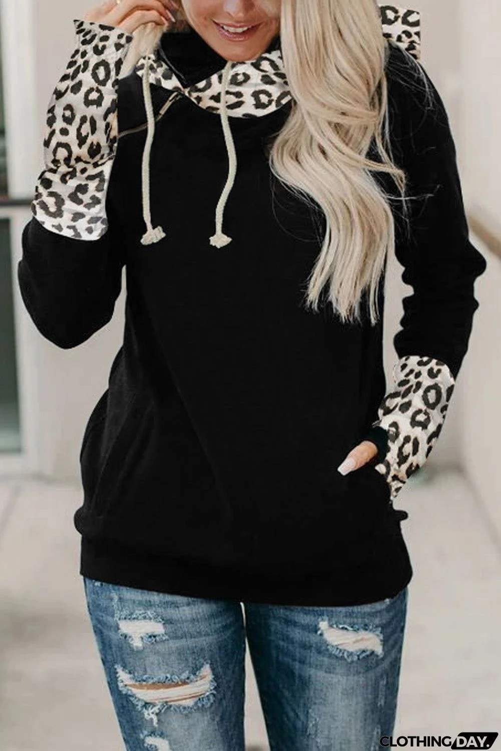 Plaid Double Hoods Thumb Hole Hoodie