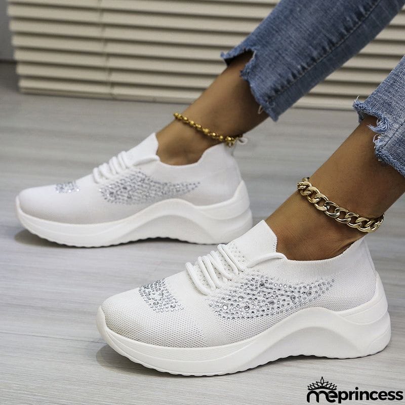 Lady Summer Trendy Solid Color Rhinestone Walking Sneakers