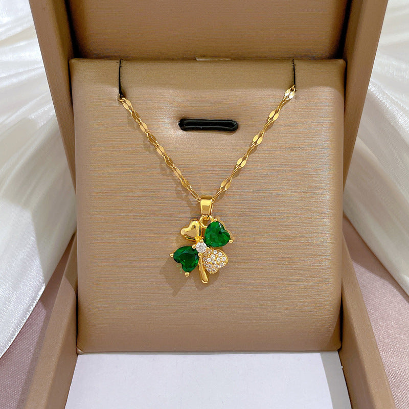 2 Pieces Minimalist Geometric Titanium Steel Diamond Inlay Necklaces