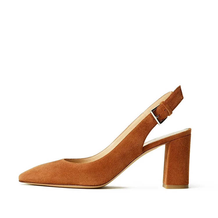 The brown suede block heel you need for the office