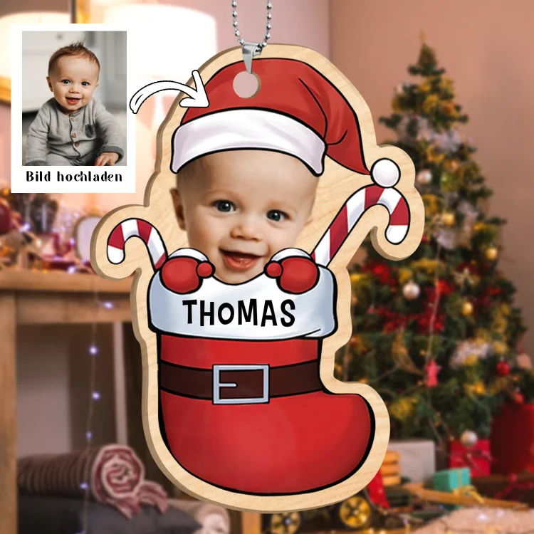 Kettenmachen Holz Weihnachtsornament-Personalisiertes Foto & Text Weihnachtsstrumpf Baby Ornament