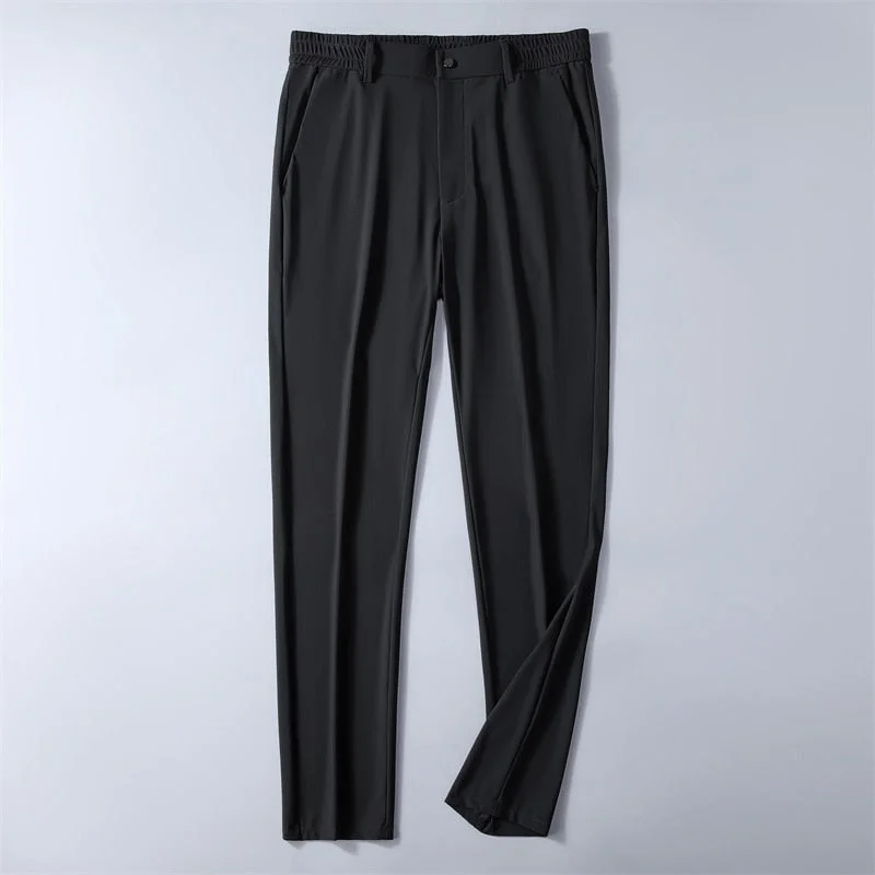 Inongge New Summer Breathable Casual Pants Men Stretched Nylon Silk Cooling Slim Chinos Male Business Casual Straight Long Trousers