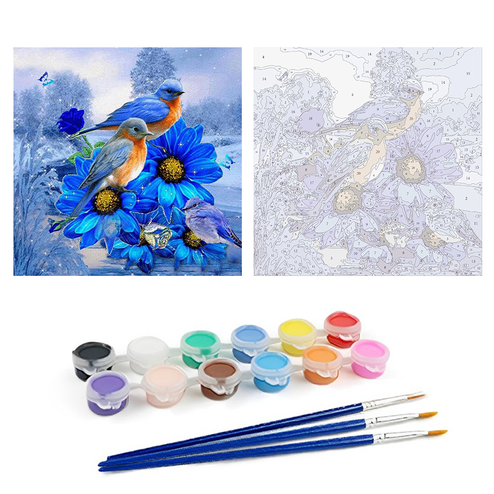 Flowering Bird-Paint by Numbers-8"x8"/20x20cm