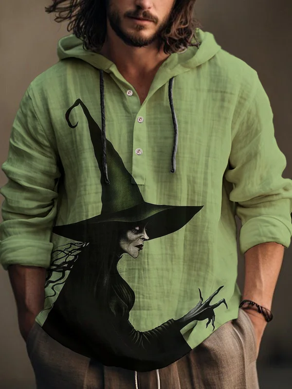 Men's Halloween Witch Portrait Art Print Hooded Shirt