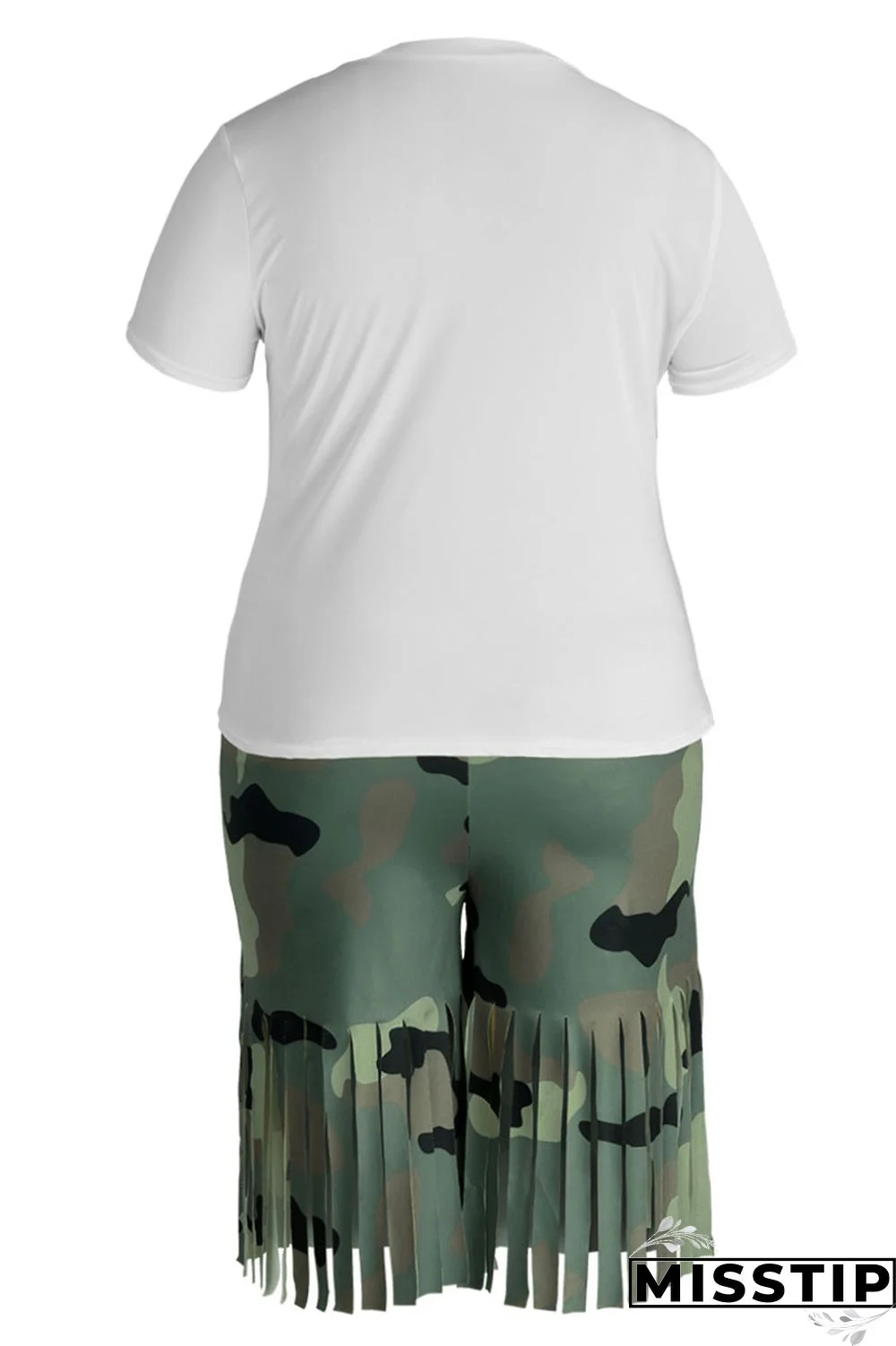 Black White Casual Street Print Tassel Patchwork O Neck Plus Size Two Pieces