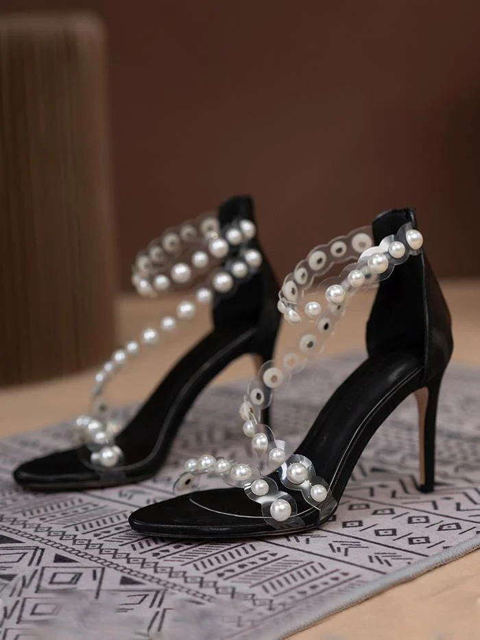 Fashion stiletto pearl transparent high-heeled sandals