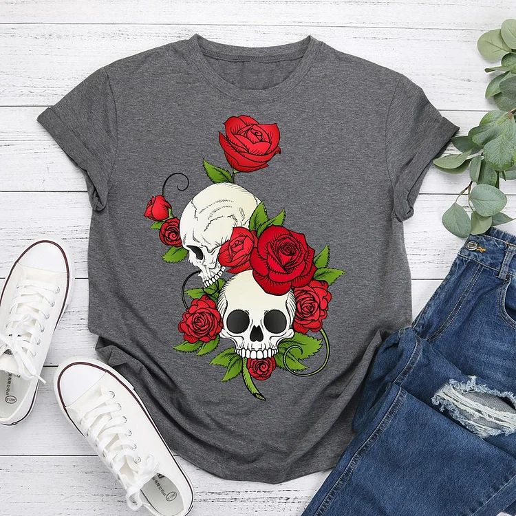 Skull and Roses T-shirt Tee -06281-Annaletters