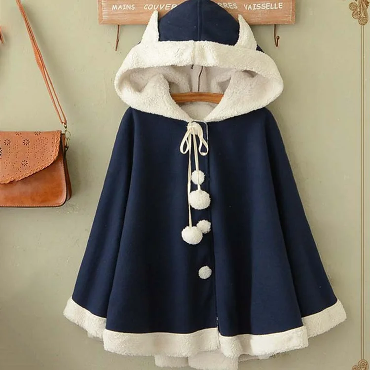 Bunny Ears Plush Loose Hooded Cloak Coat  - Modakawa Modakawa