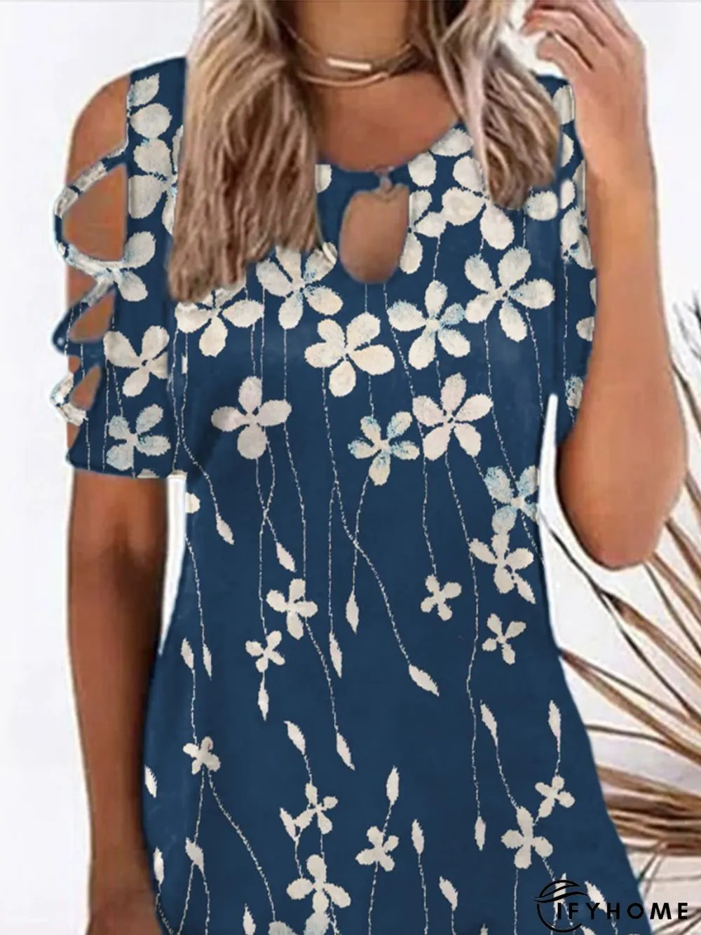 Floral Notched Short Sleeve Plus Size Casual Dress | IFYHOME