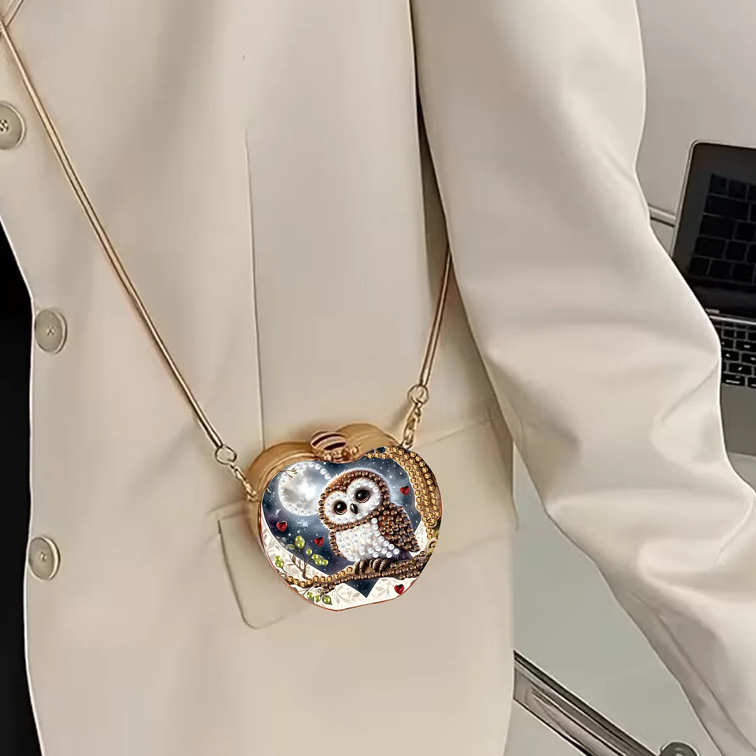 Owl DIY Acrylic Love Diamond Art Painting Card Case Wallet with Chain Small Diamond Painting Crossbody Bag for Adults Women Girls Gift