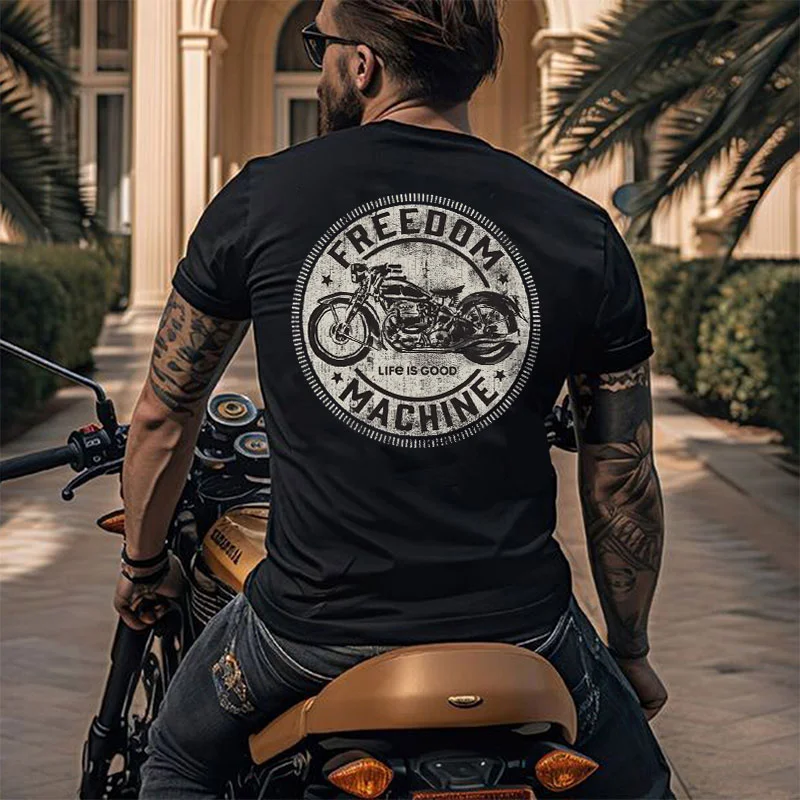 FREEDOM MACHINE Motorcycle Print Men's T-shirt