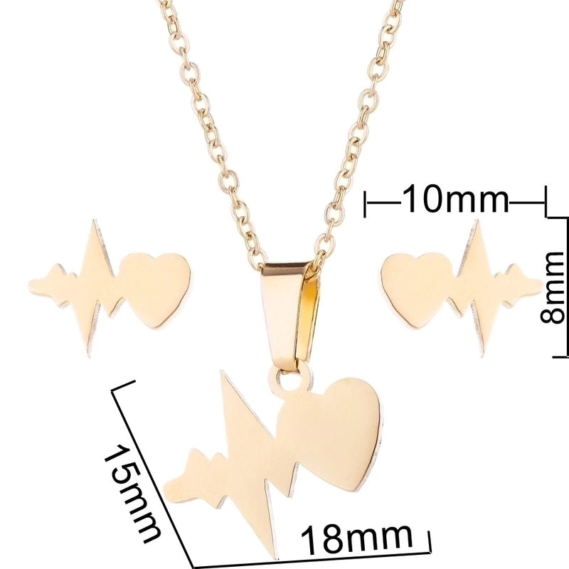 Fashion Heart Shape Butterfly Stainless Steel Plating Earrings Necklace 1 Set