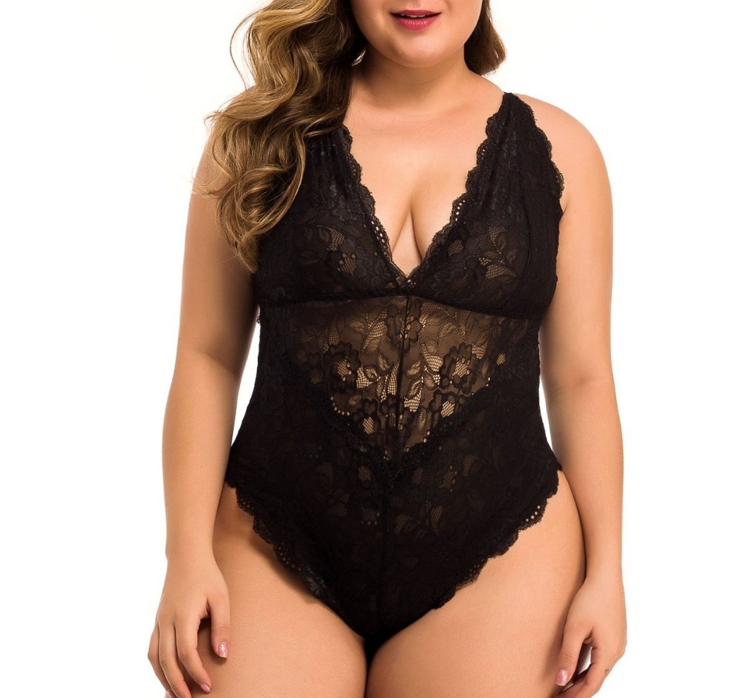 Sexy Lingerie Plus Size One-piece Sexy Lace Mesh Splicing Tight Sleepwear