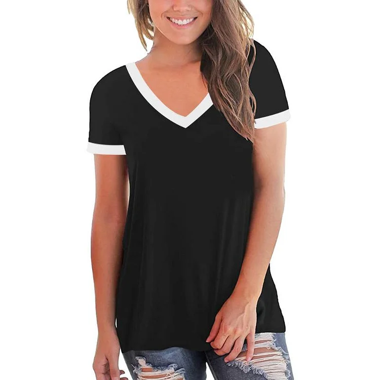 V-neck Simple casual women T-shirts Tops