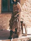 Leopard Print Lace Split-Joint Spaghetti-Neck Maxi Dress