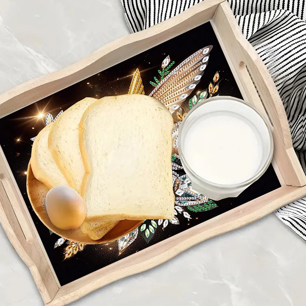 5D DIY Flower Hummingbird Diamond Painting Wooden Serving Tray with Handle for Desk