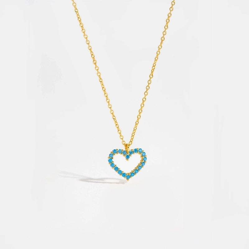 925 Sterling Silver Zircon Inlay Heart Shape Pendant Necklace