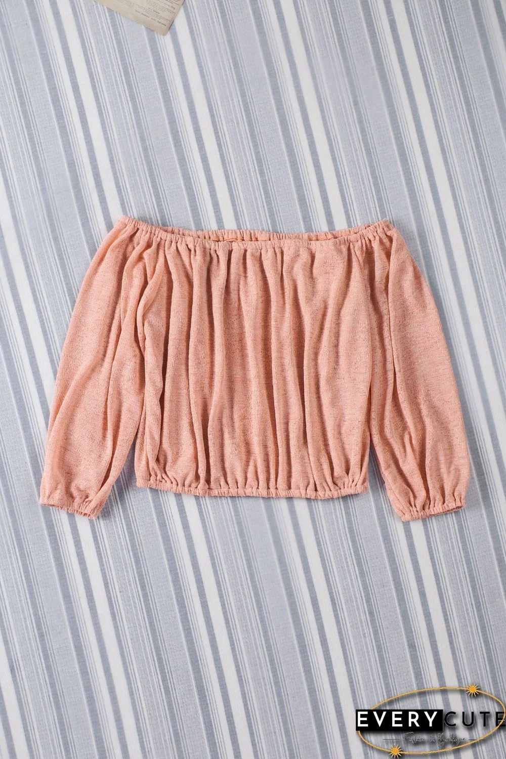 Pink Subtle Jacquard Long Sleeve Off Shoulder Blouse