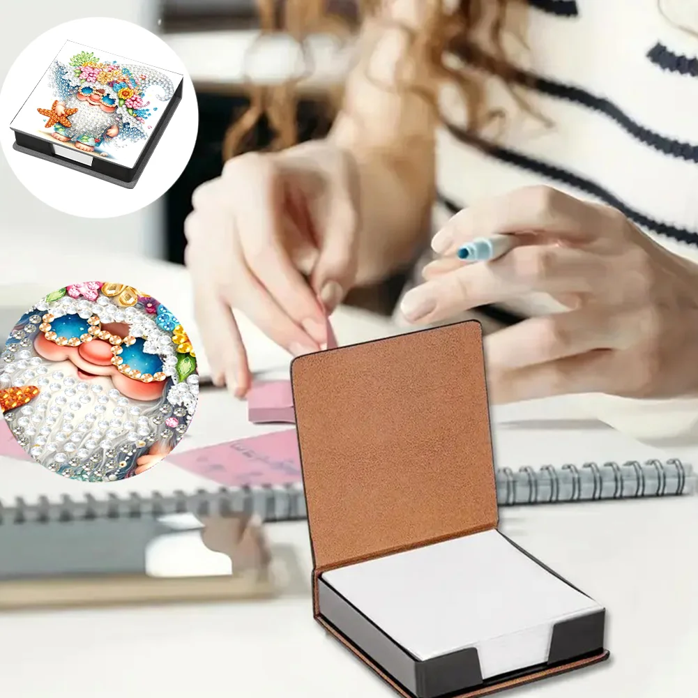 5D DIY PU Diamond Art Note Box with 160 Sheets Paper Memo Pad Holder (Gnome)
