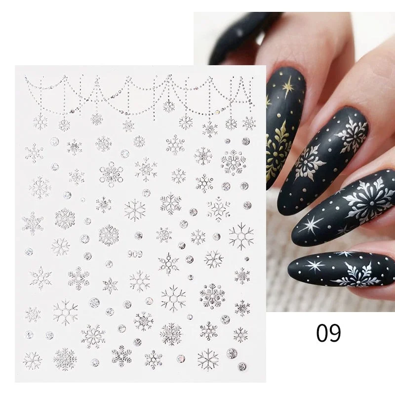 Winter Xmas 3D Nail Sticker Christmas Elk Santa Snowflake Deer Cartoon Slider Design Polish Nails Decals Nail Art DIY Decor Tool-Nail Inspo