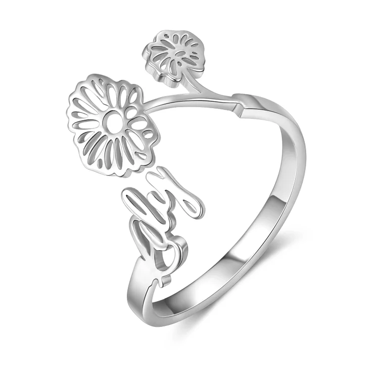 Daisy Name Ring Personalized April Birth Flower Ring for Her