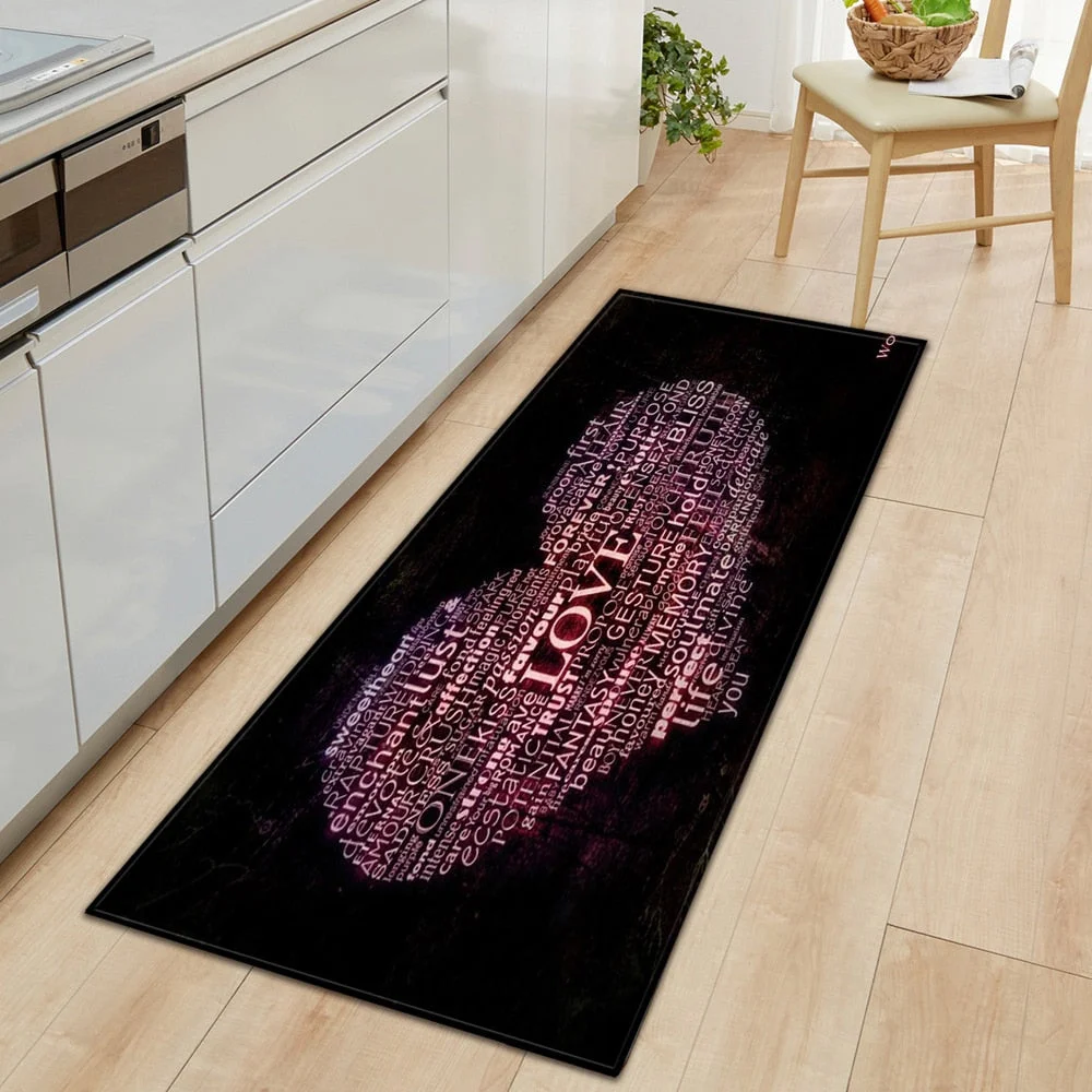 Modern Kitchen floor mat Strip Bathroom Entrance Porch Door Mat Bedroom Living Room Bedside Carpet Valentine Pattern