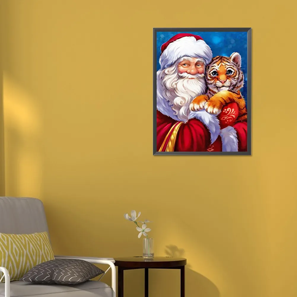 Diamond Painting - Full Round Drill - Santa and Tiger(Canvas|30*40cm)