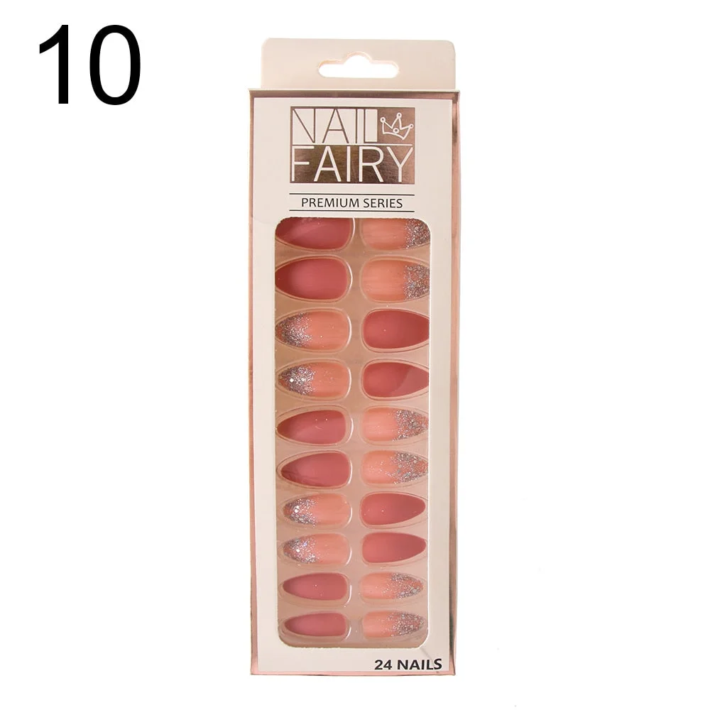 24/30Pcs/Set Reusable False Nail Tips Set Full Cover Shiny Matte Nail Tips With Designs Press On Nails Art Fake Extension Tips-Nail Inspo