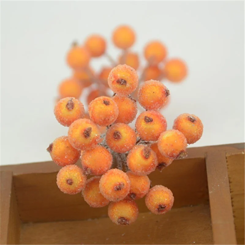 20pcs Mini Double Heads Artificial Glass Berries Pomegranate Red Cherry Bouquet Stamen Christmas Decorative DIY Craft Fake Fruit