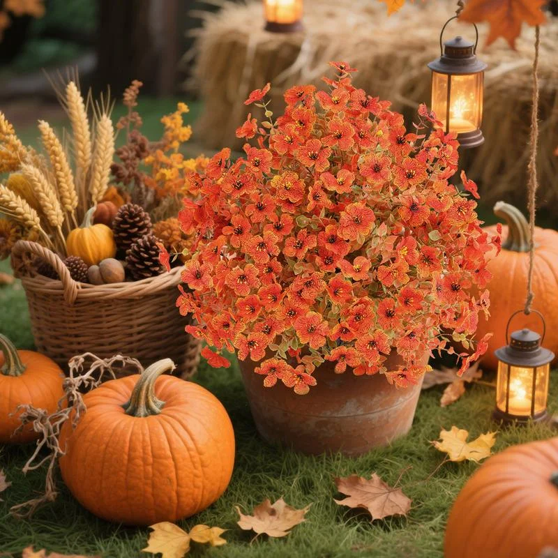 Autumn Artificial Garden Stake with Realistic Flowers, UV Resistant, Windproof, Durable Spike, Low-Maintenance Outdoor Decor