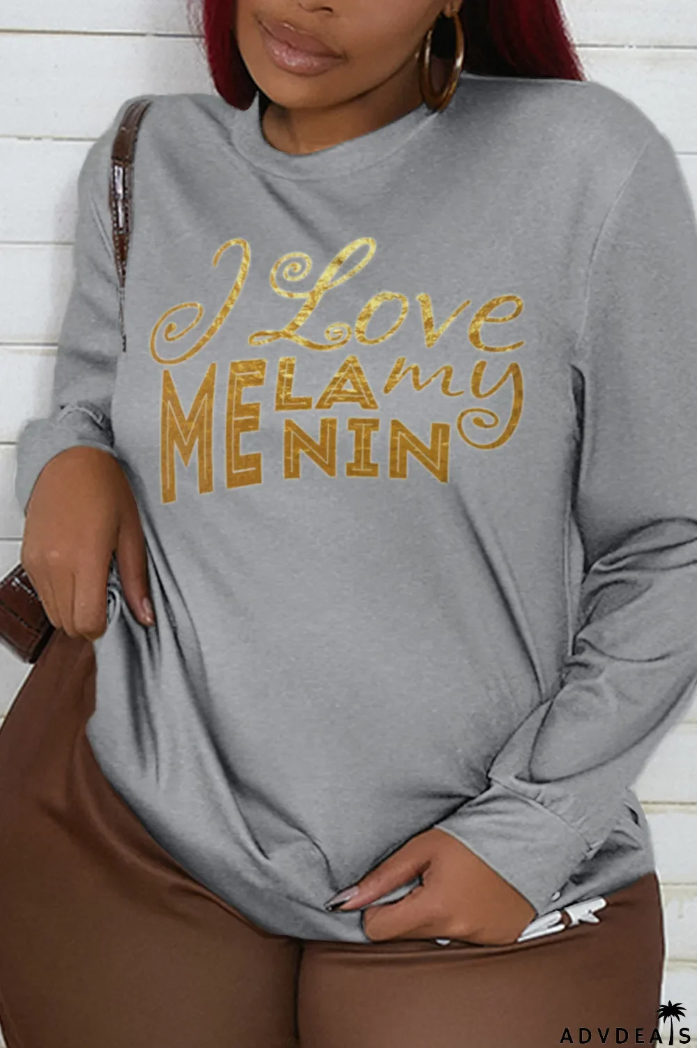 Blue Fashion Street Print Letter O Neck Tops