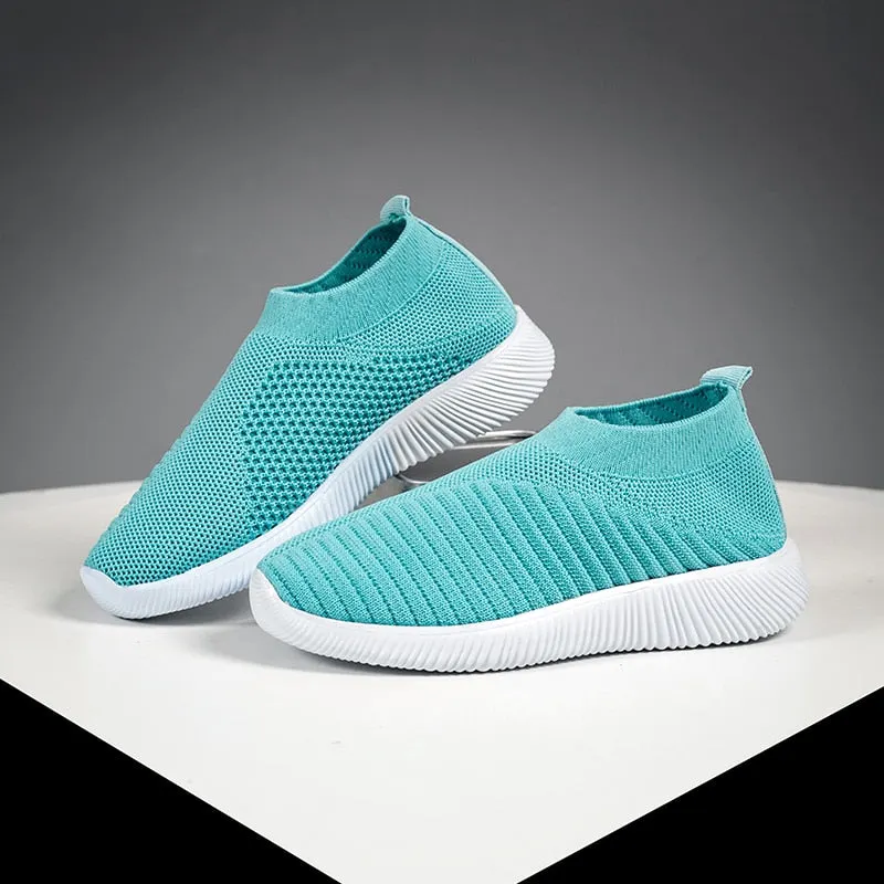 2021 new Women Spring Summer Soft Sneaker Knitted Mesh Vulcanized Shoes Casual Slip on Flat Walking Footwear Zapatos De Mujer
